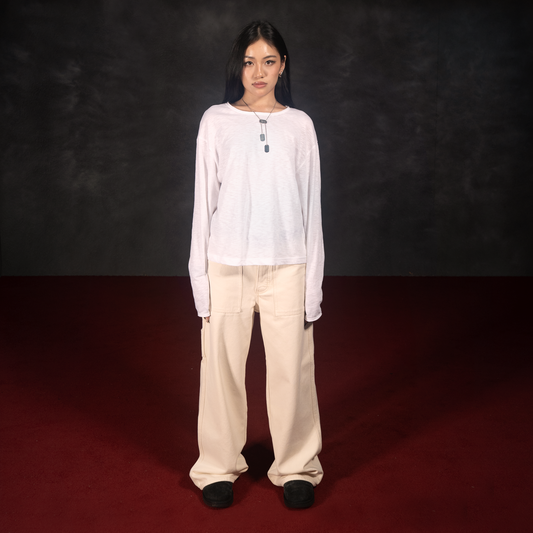 'Terrain' White Slub Long Sleeve Tee