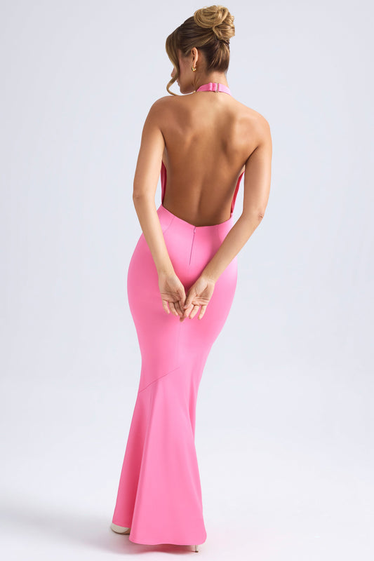 Halterneck Fishtail Gown in Hot Pink