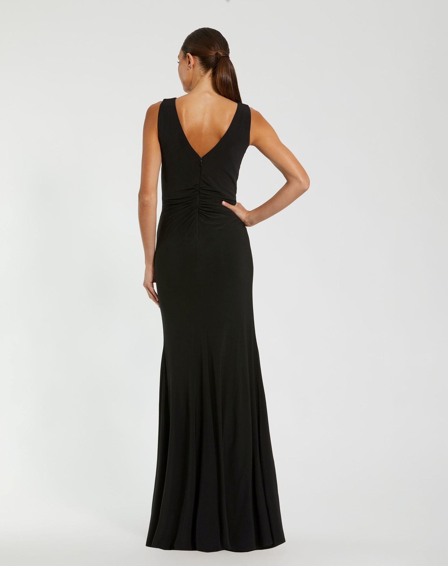 Black Sleeveless Jersey Gown With 3D Flower