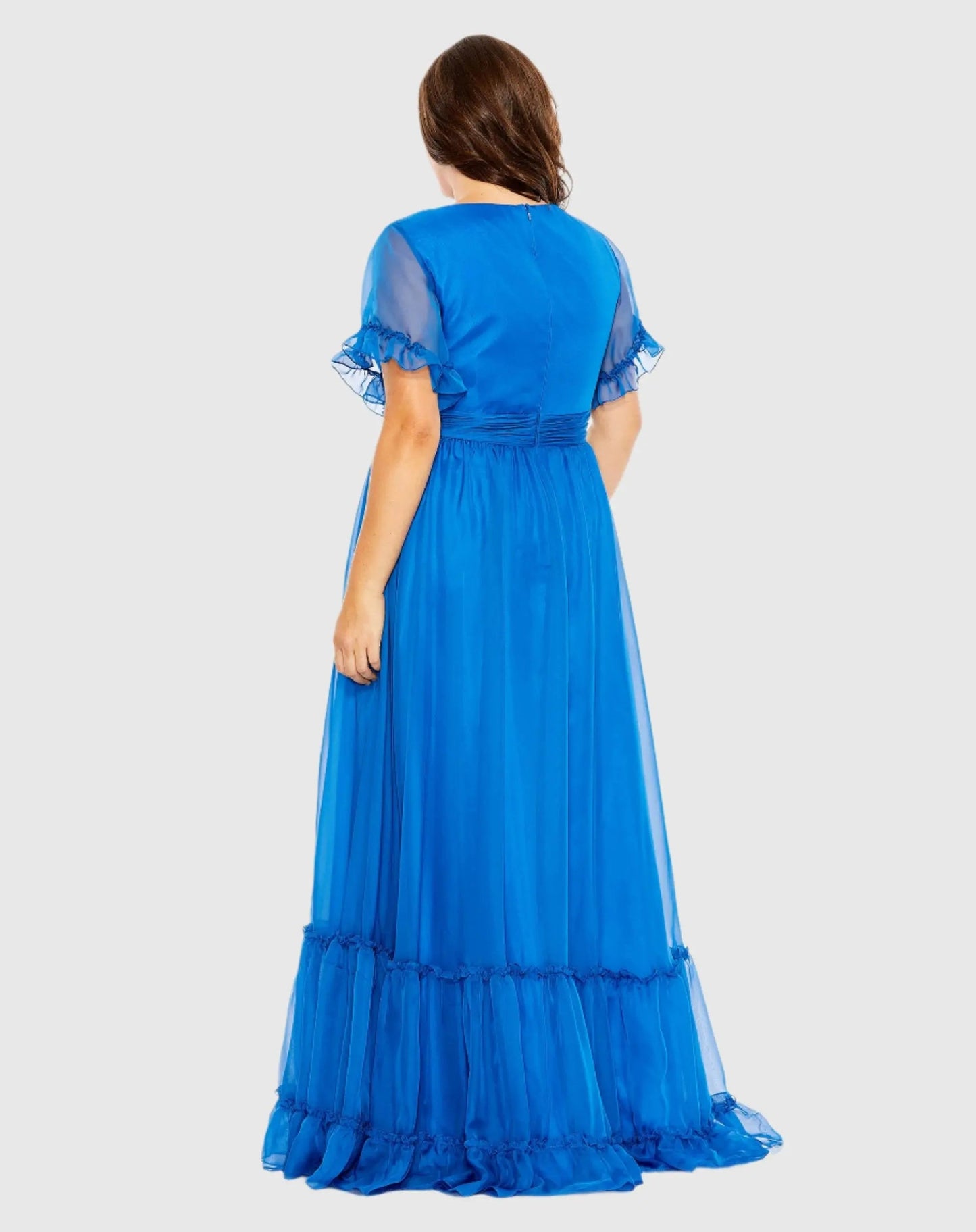 Blue Chiffon Flutter Sleeve A-line Dress (Plus) - FINAL SALE