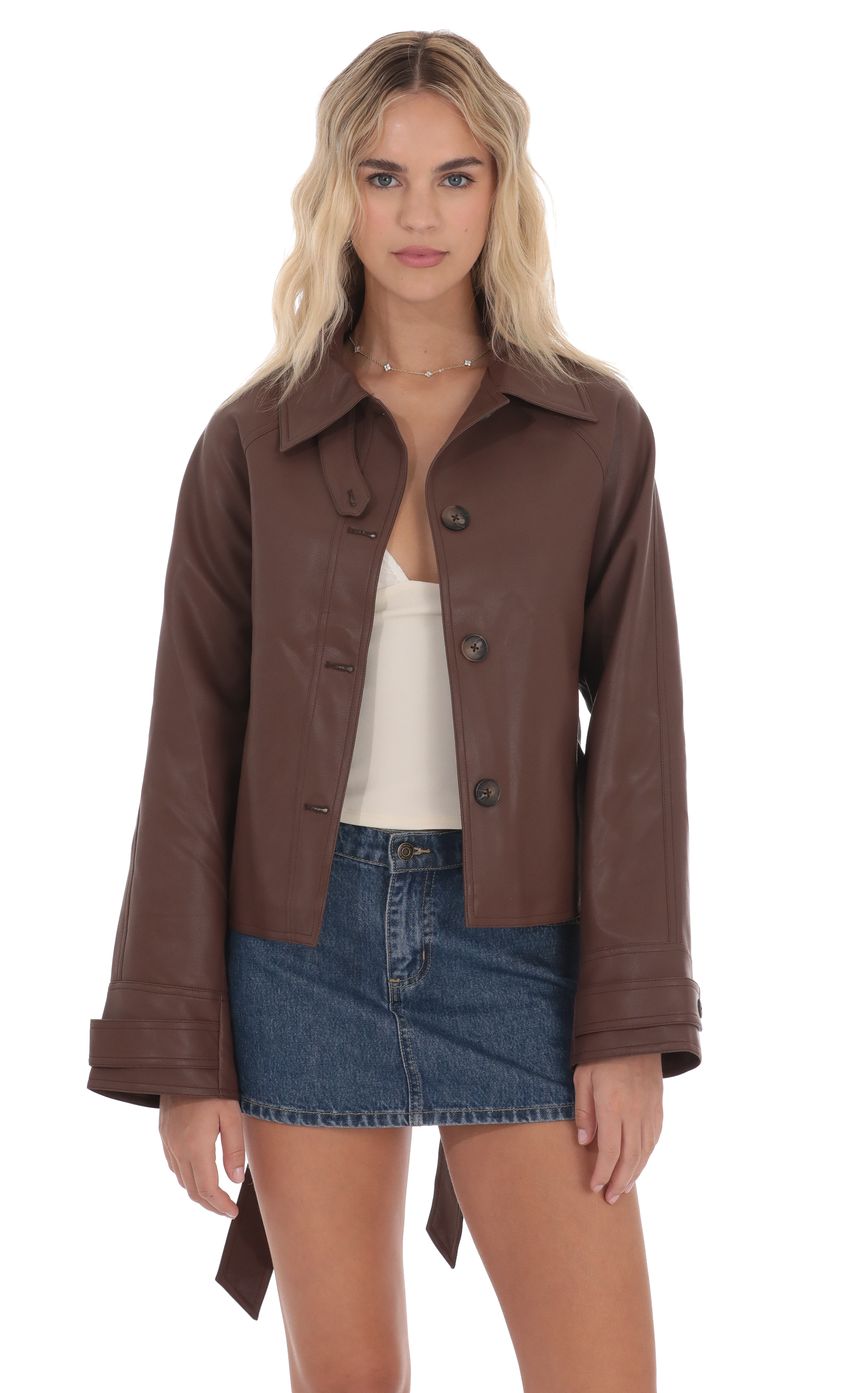 Belted Faux Leather Jacket in Black