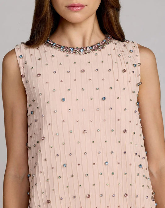 Light Pink Embellished Sleeveless Shift Mini Dress