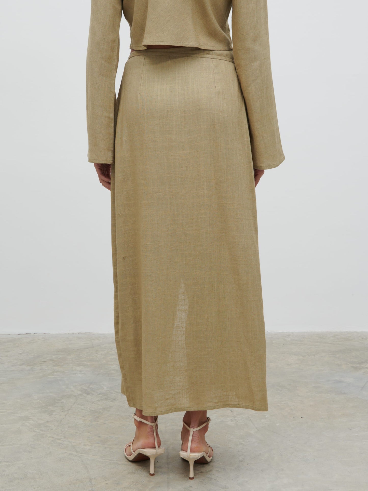 Abigail Wrap Linen Midaxi Skirt - Olive