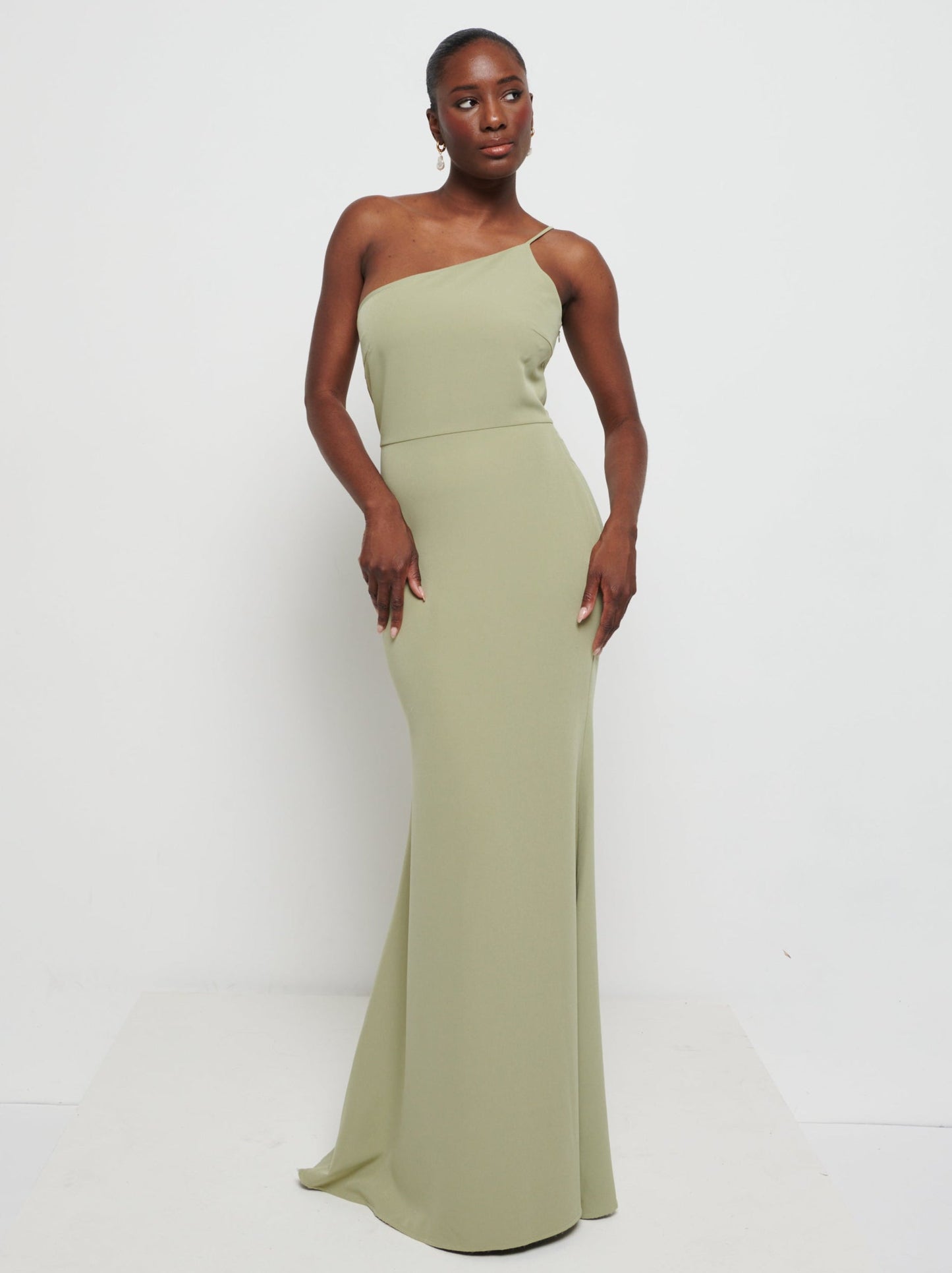 Amelia One Shoulder Crepe Maxi Bridesmaid Dress - Olive