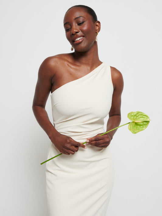 Amelia Crepe Ruched Maxi Bridesmaid Dress - Champagne