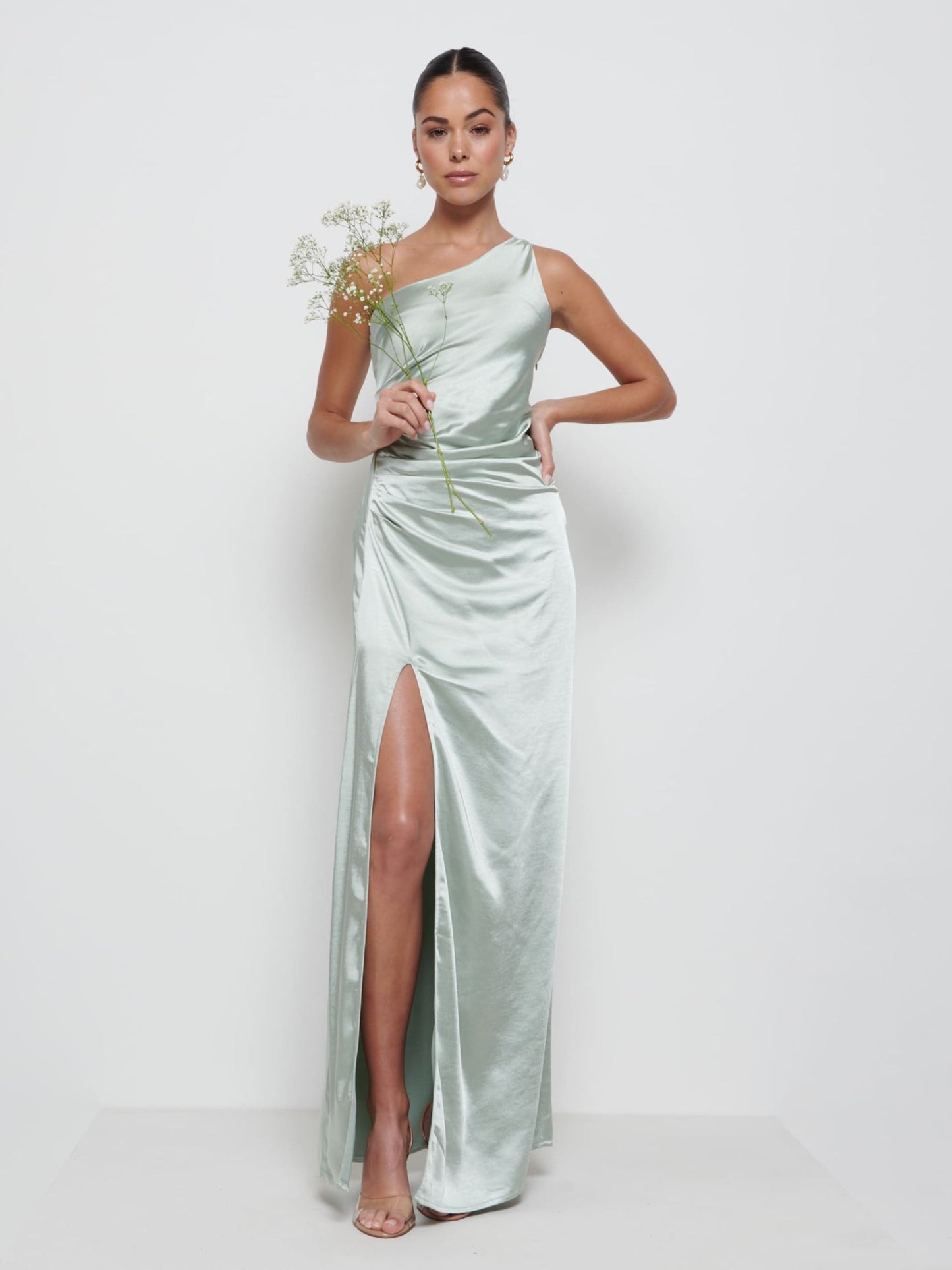 Amelia Ruched Maxi Bridesmaid Dress - Matte Sage