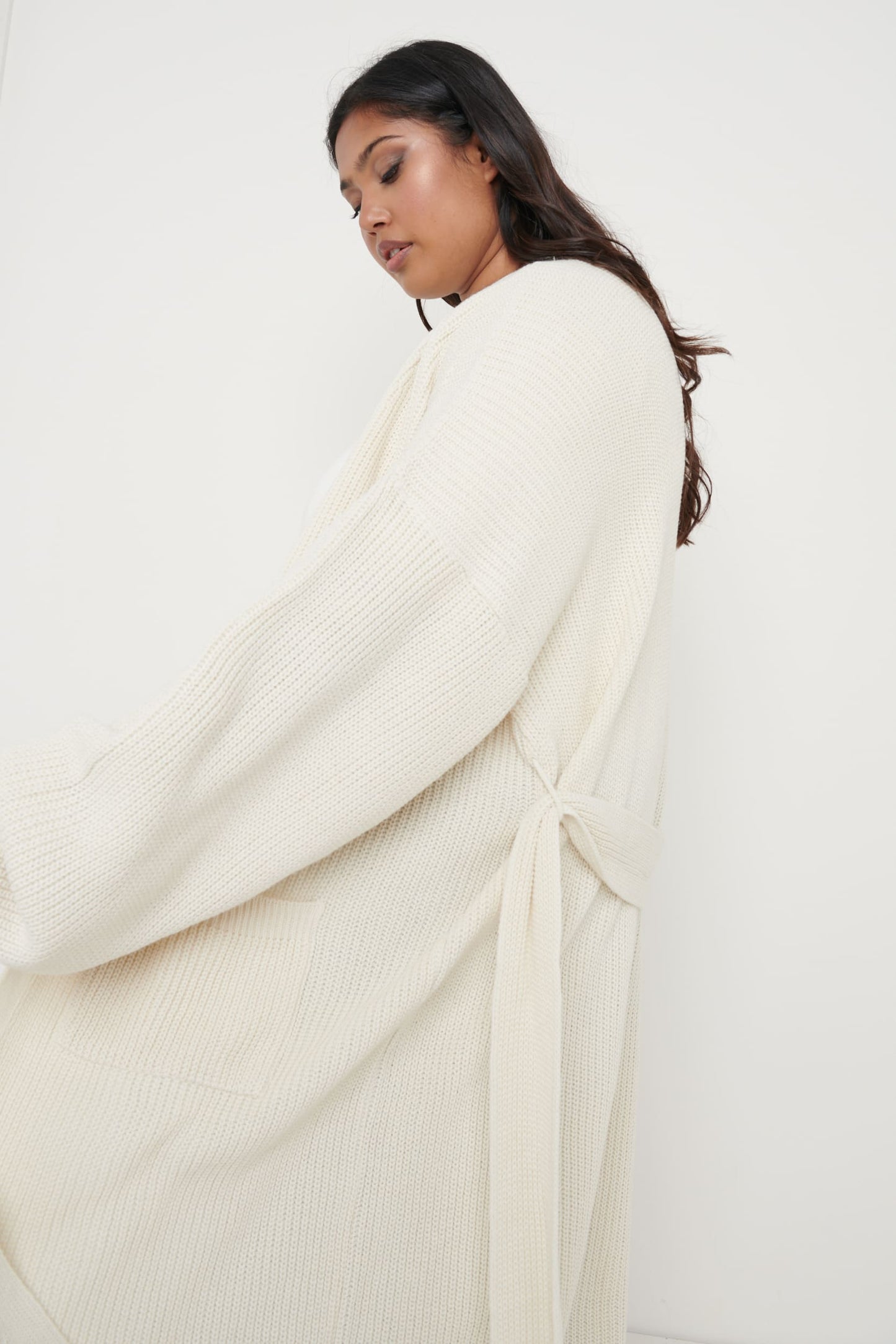Curve Arden Midi Tie Cardigan - Cream