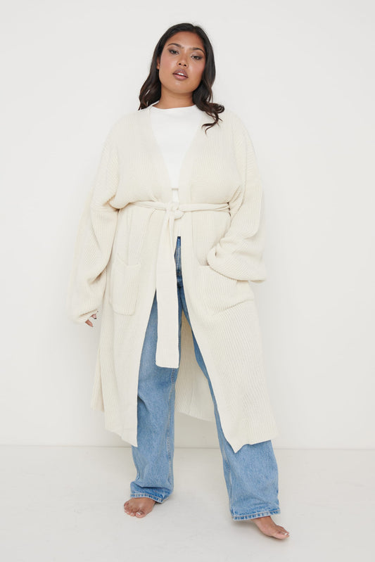 Curve Arden Midi Tie Cardigan - Cream