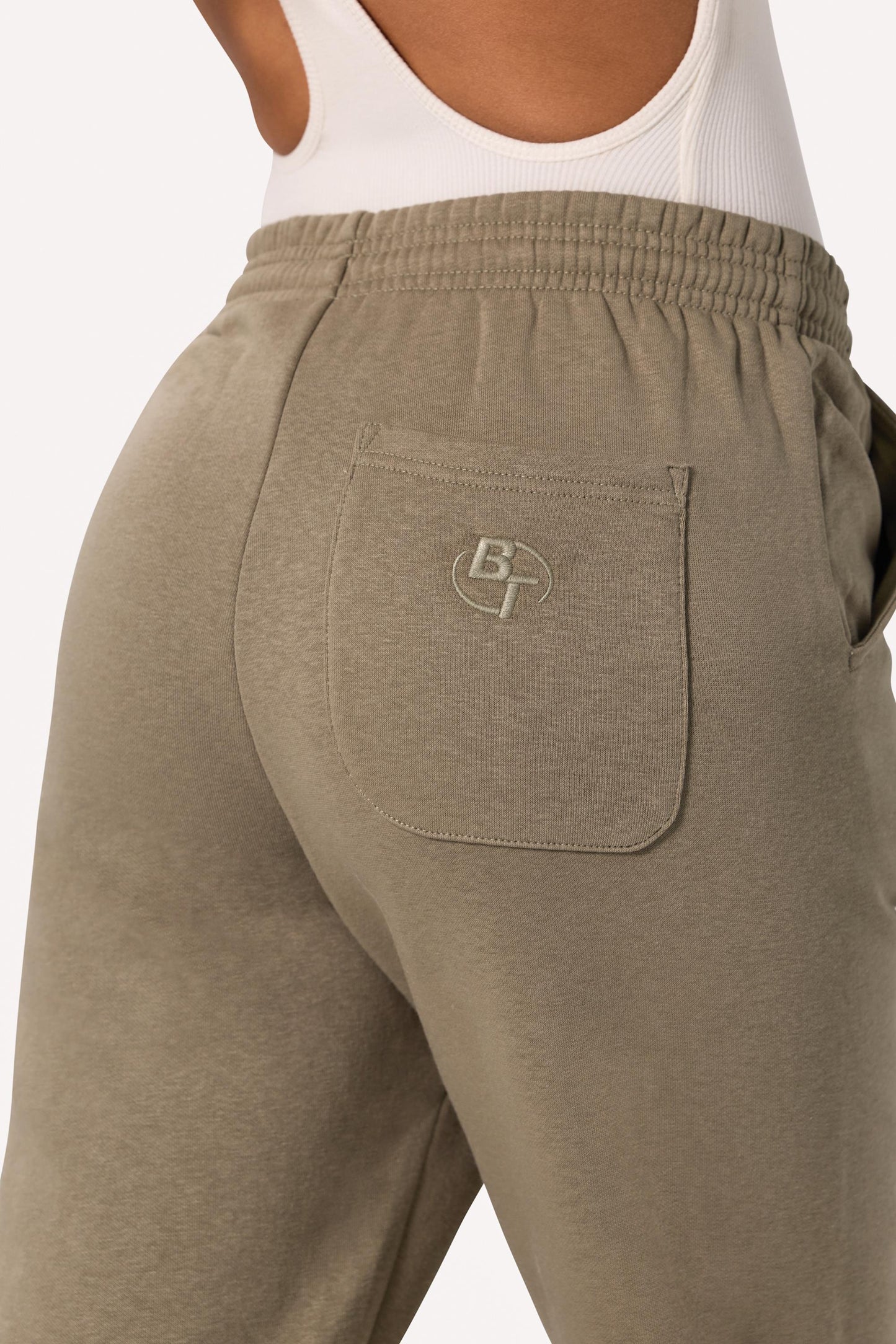 Cotton Fleece Mid-Rise Joggers in Khaki Green