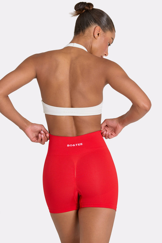 Define Luxe High-Waist Mini Shorts in Red