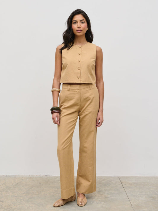 Blair Cropped Button Top - Camel
