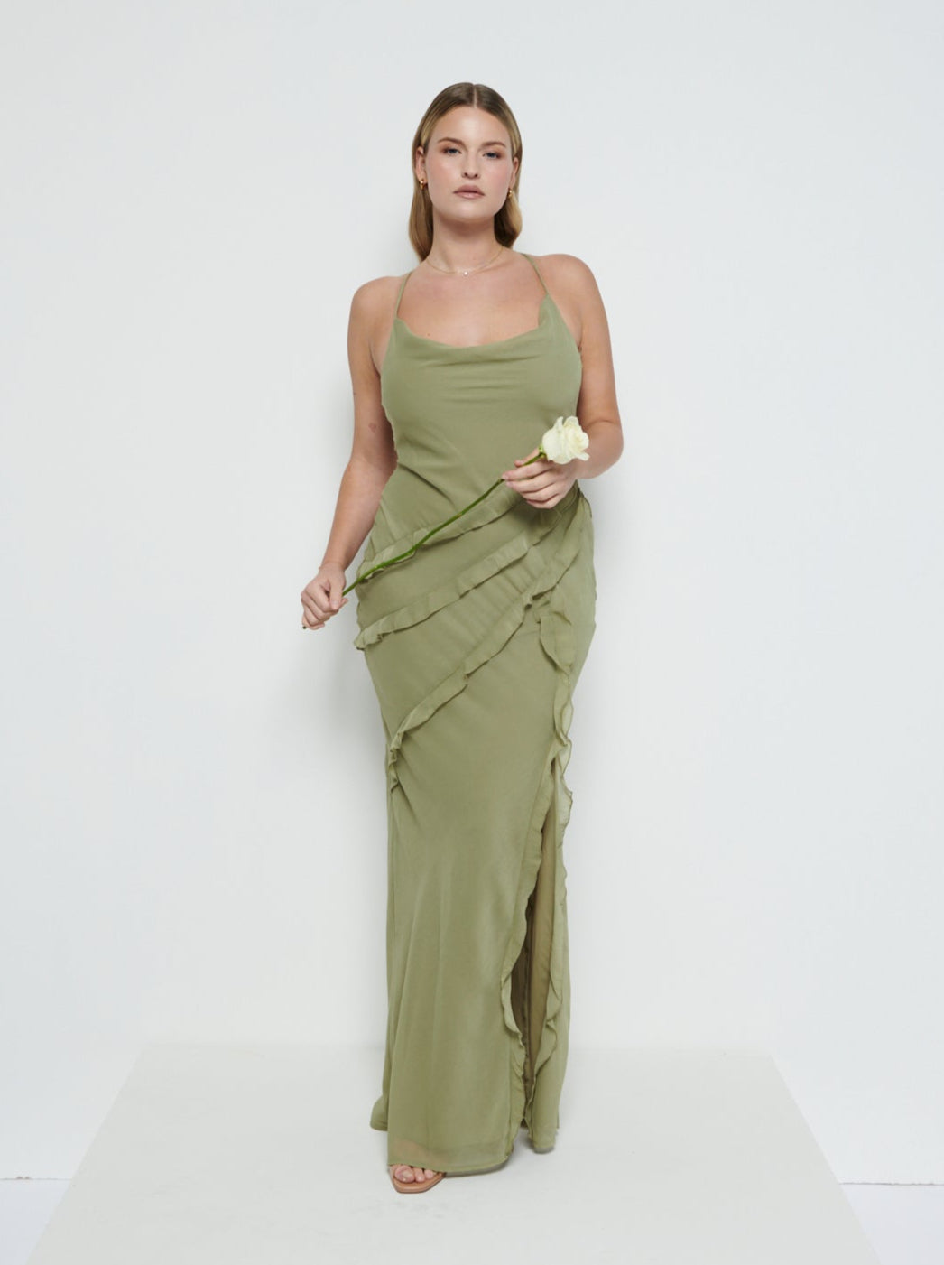 Constance Ruffle Chiffon Maxi Bridesmaid Dress - Olive