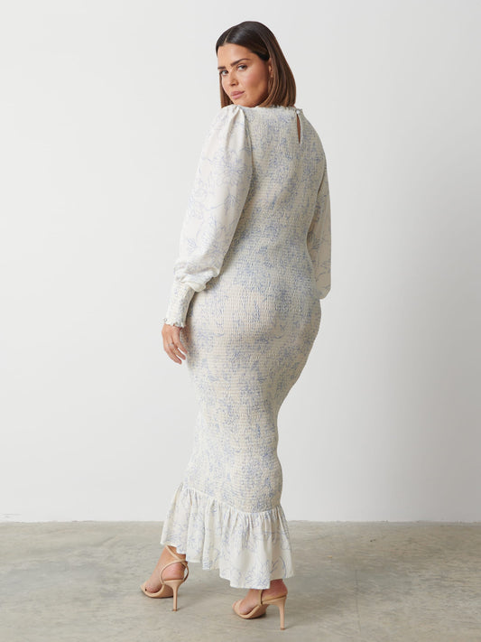 Elise Cut Out Shirred Printed Midaxi Dress Curve - Peony Abstract Floral