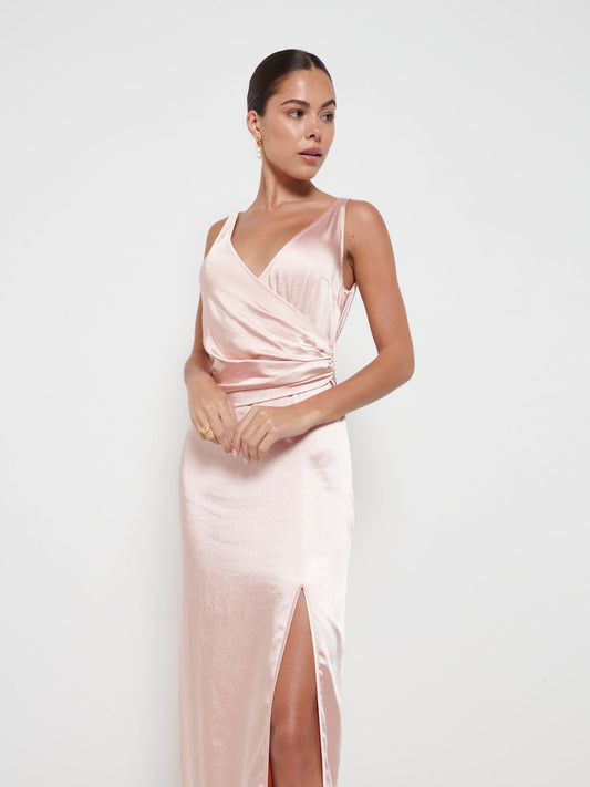 Esmee Wrap Maxi Bridesmaid Dress - Matte True Blush