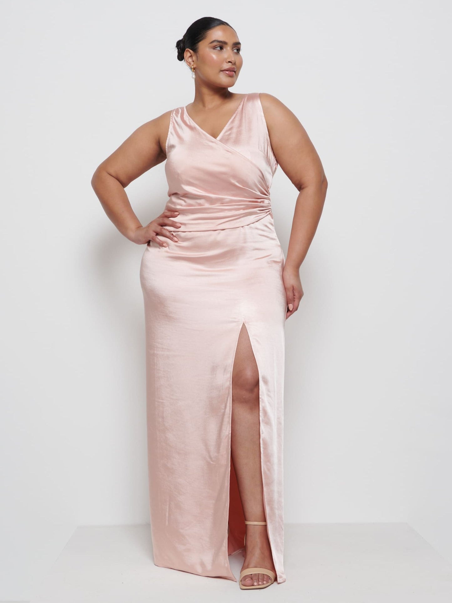 Esmee Wrap Maxi Bridesmaid Dress Curve - Blush