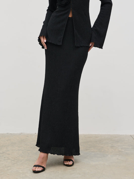 Evalina Crinkle Maxi Skirt - Black