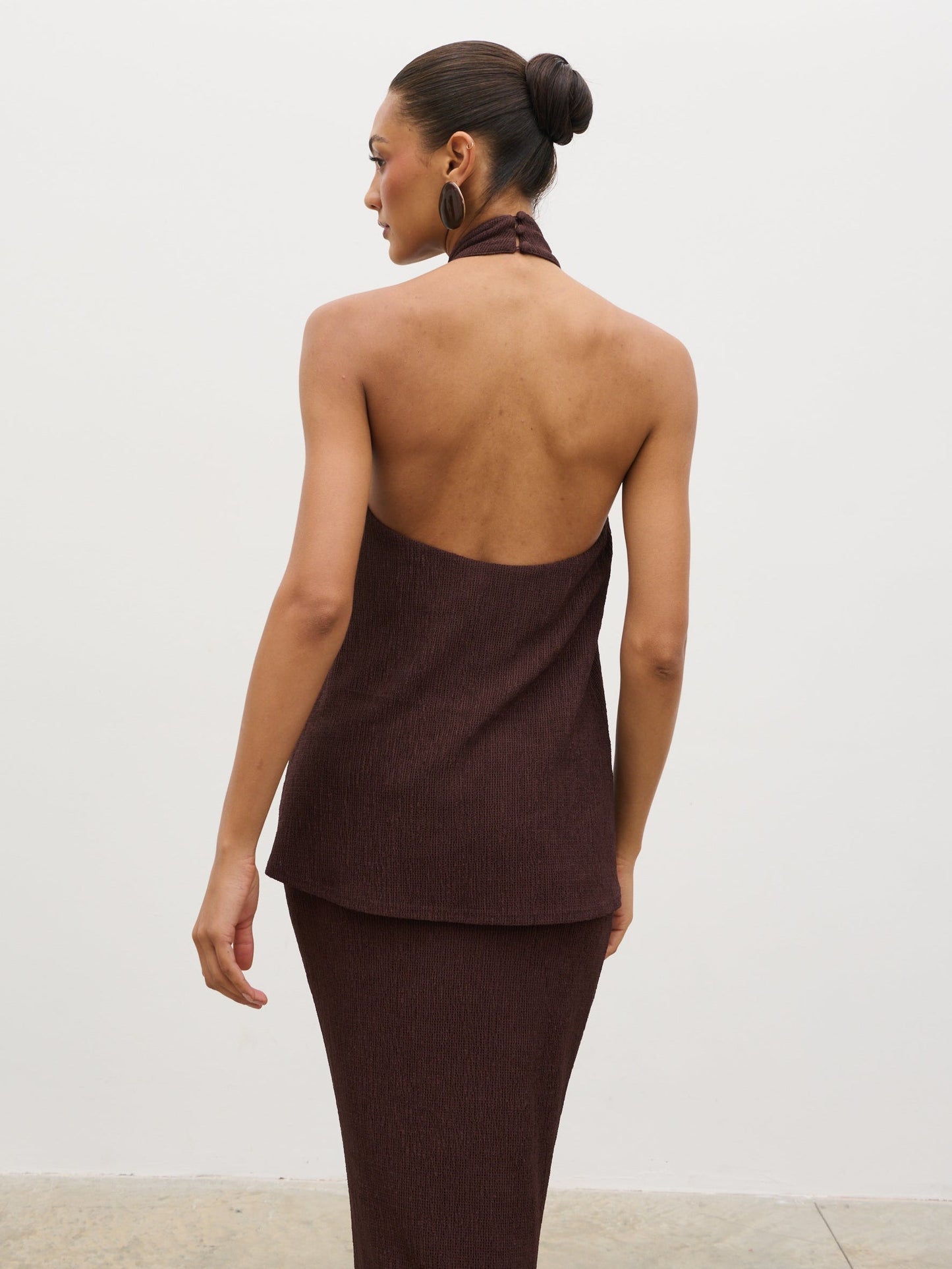 Evalina Corsage Halterneck Top - Brown