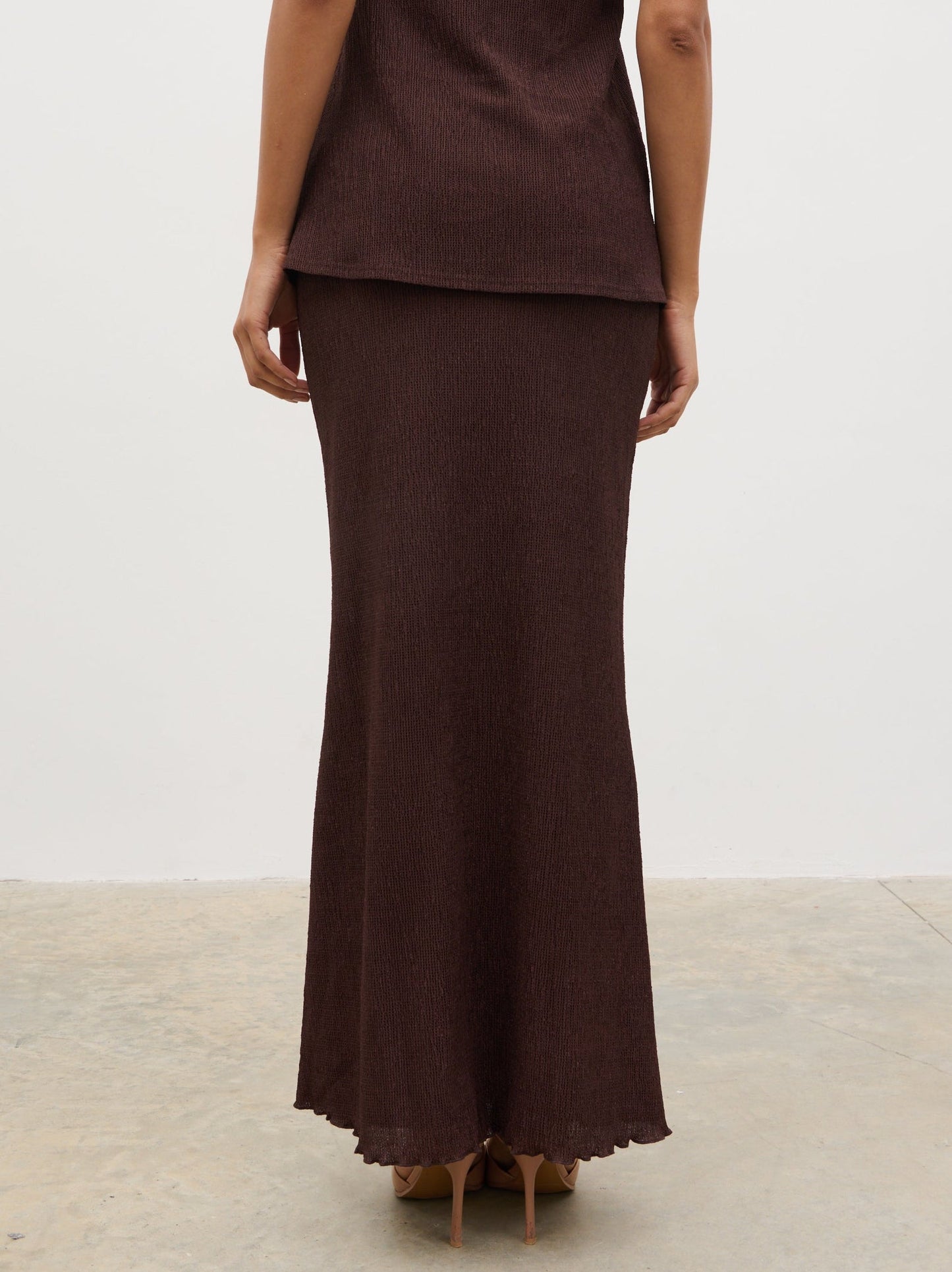 Evalina Crinkle Maxi Skirt - Brown
