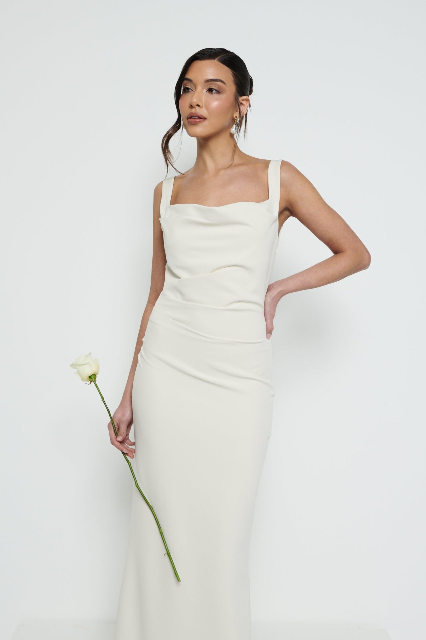 Harriet Cowl Neck Crepe Maxi Bridesmaid Dress - Champagne