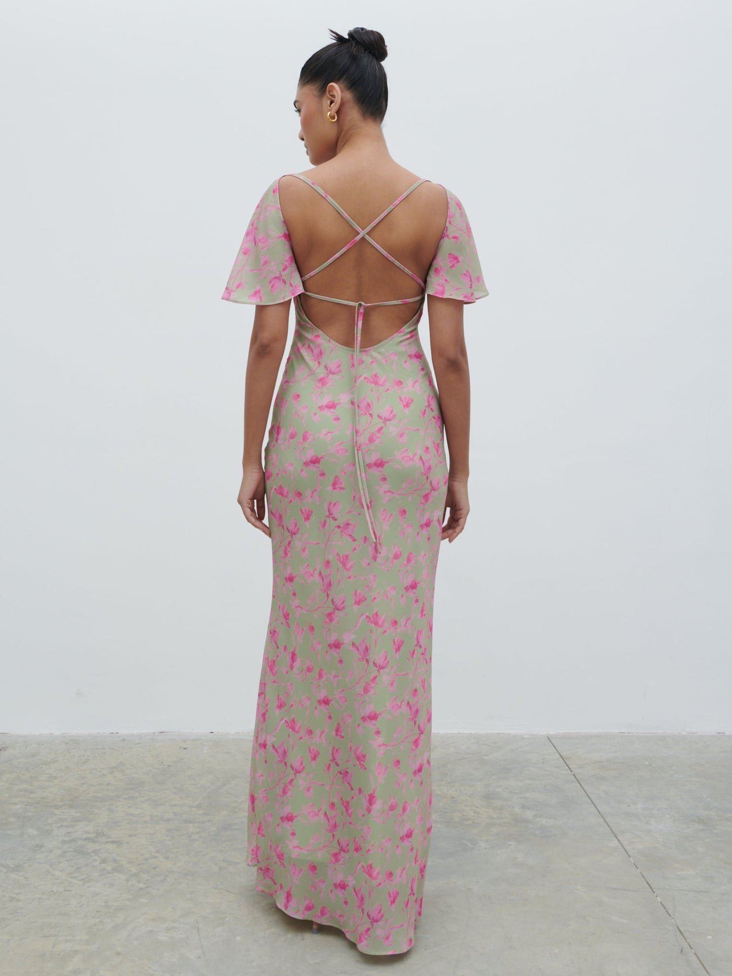 Jules Maxi Dress - Olive and Fuchsia Petal Floral