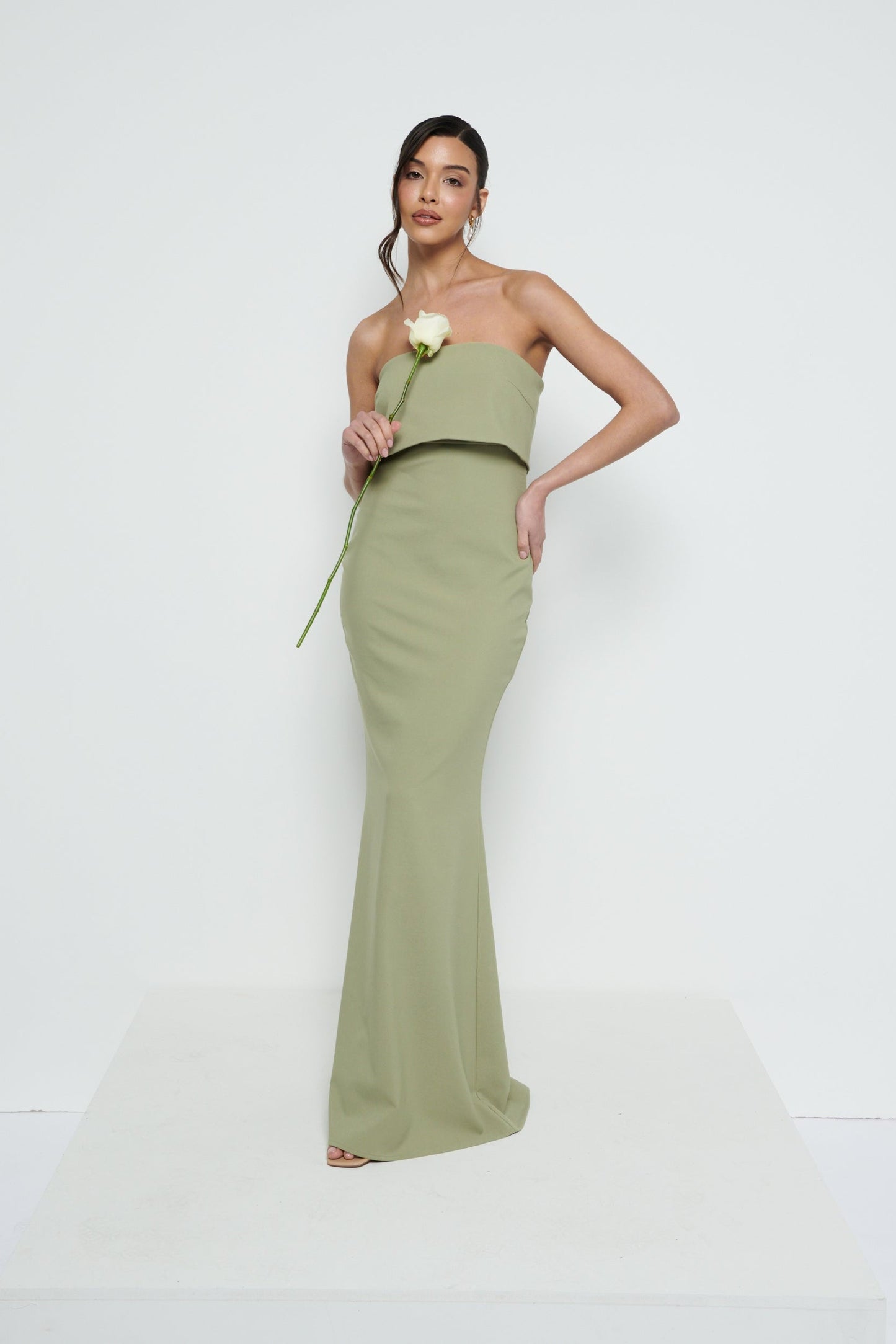Julia Strapless Crepe Maxi Bridesmaid Dress - Olive