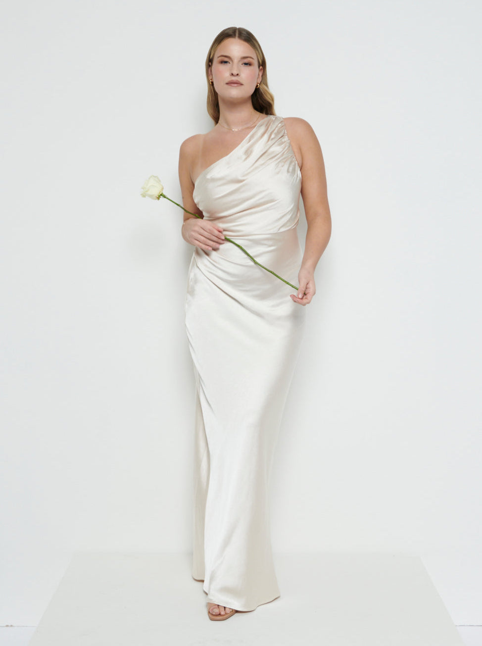 Juliet Ruched Maxi Bridesmaid Dress - Matte Champagne