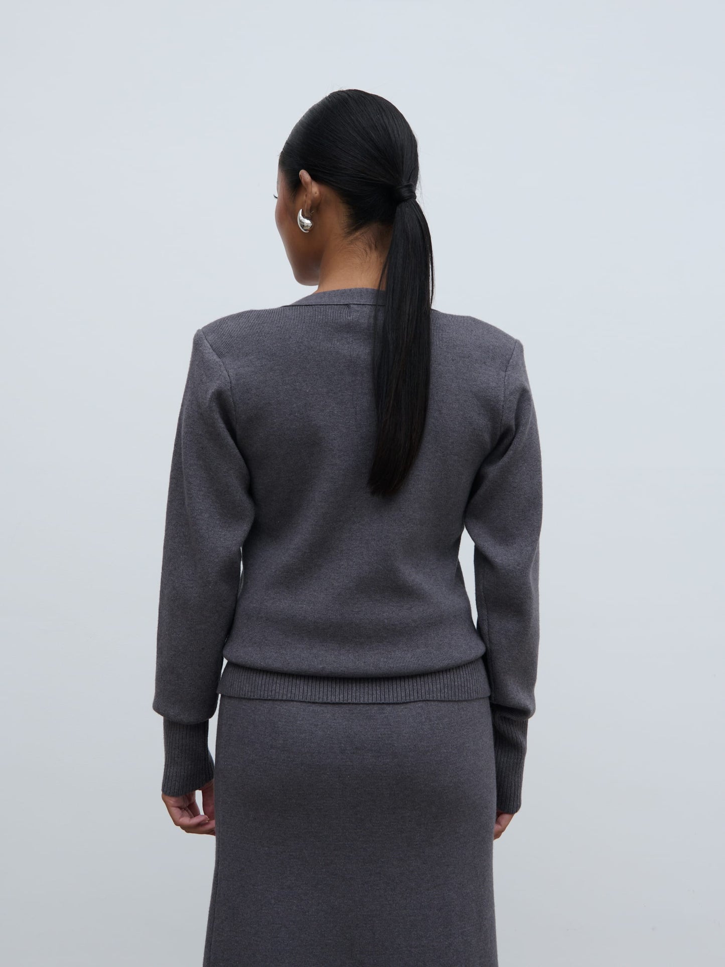 Justine Rib Knit Cardigan - Grey Marl