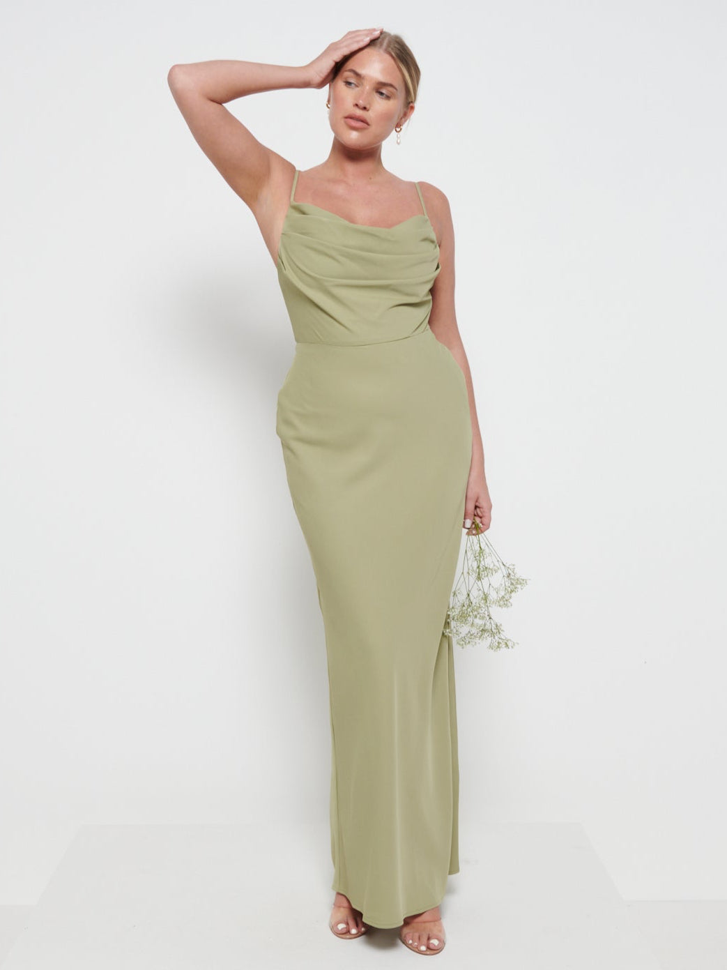 Keisha Cowl Neck Maxi Bridesmaid Dress - Olive