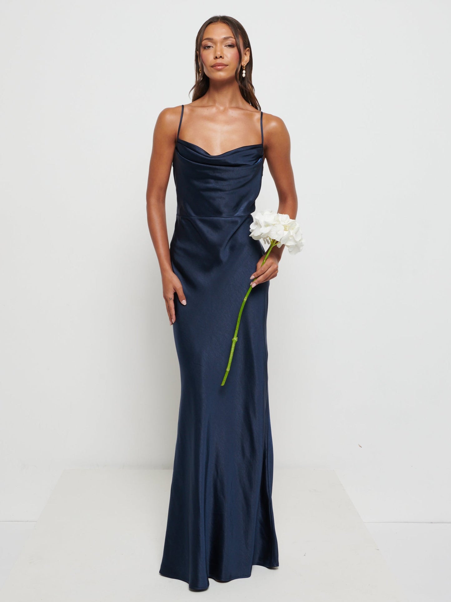 Keisha Maxi Satin Bridesmaid Dress - Matte Navy