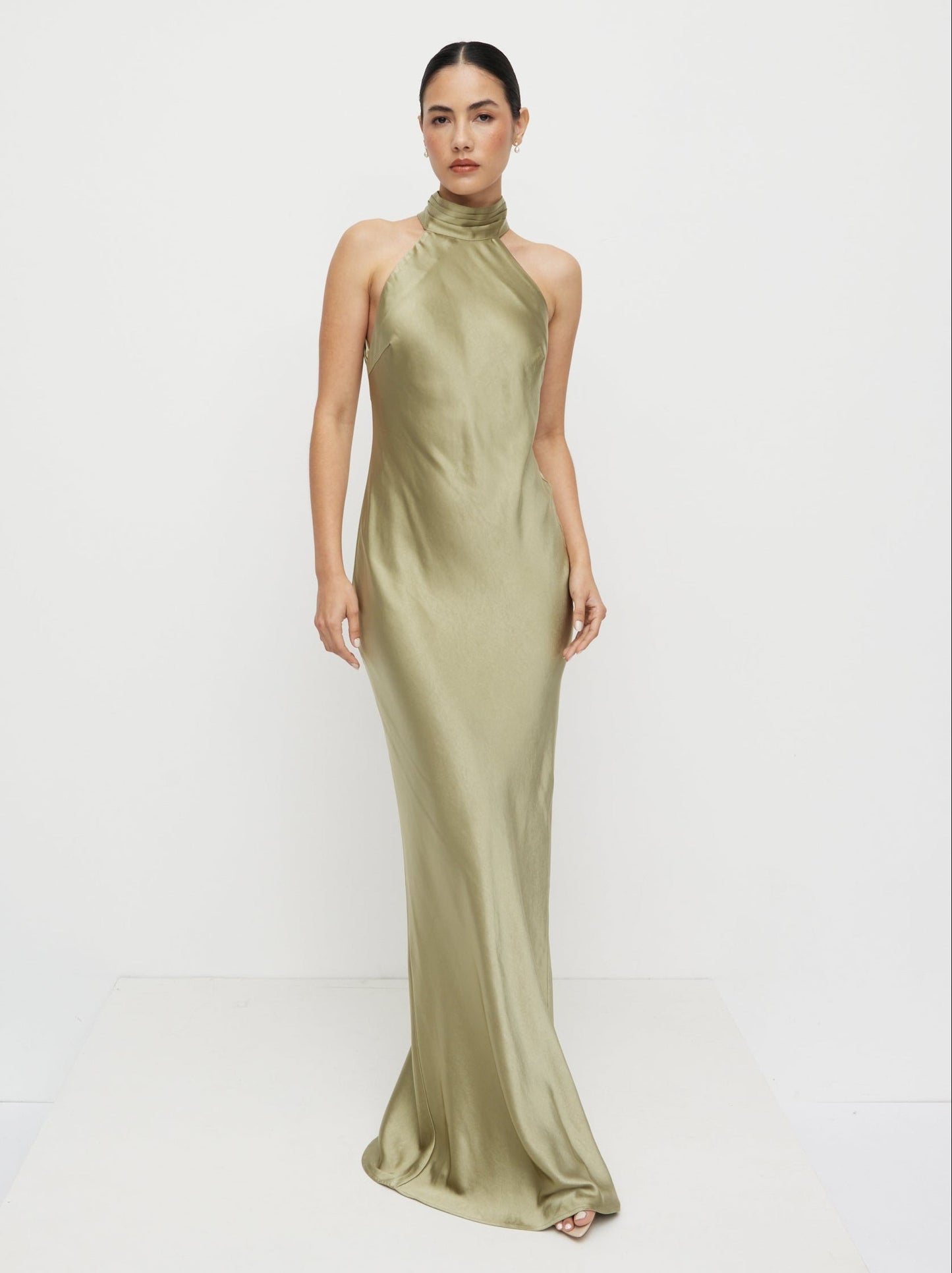 Kiara Satin Maxi Dress - Olive