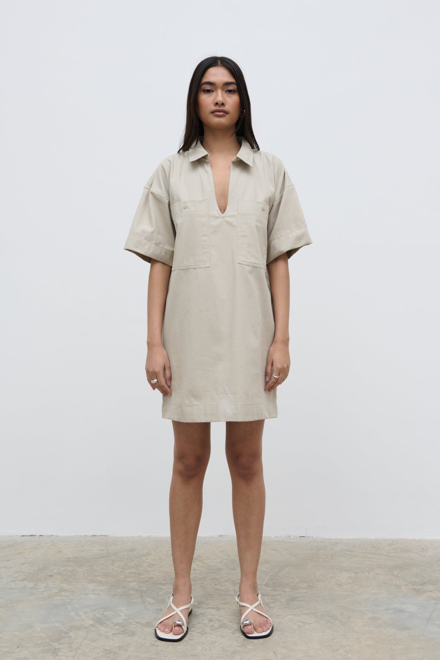 Lia Utility Shirt Dress - Stone