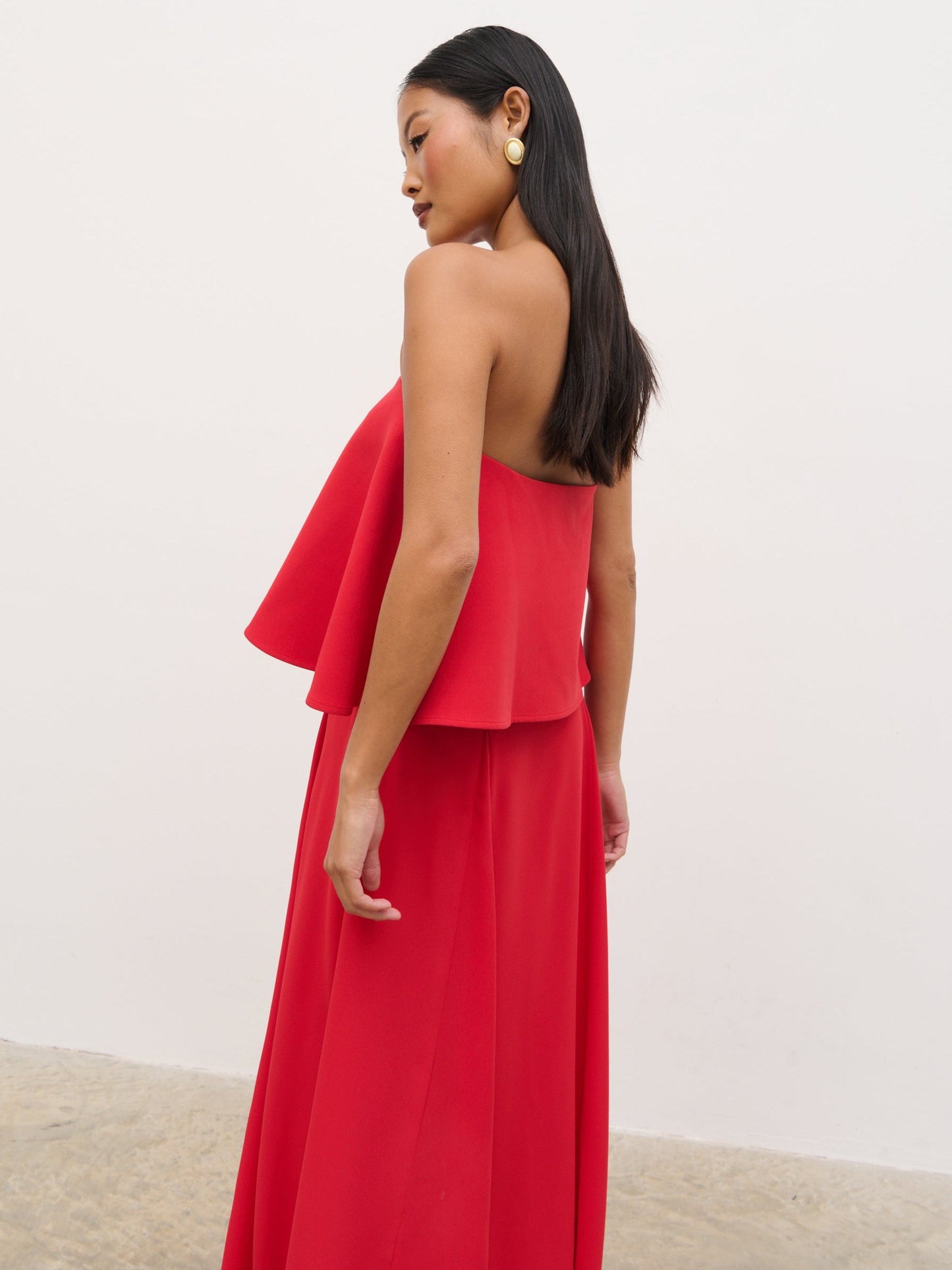Liv Peplum Bandeau Maxi Dress - Red