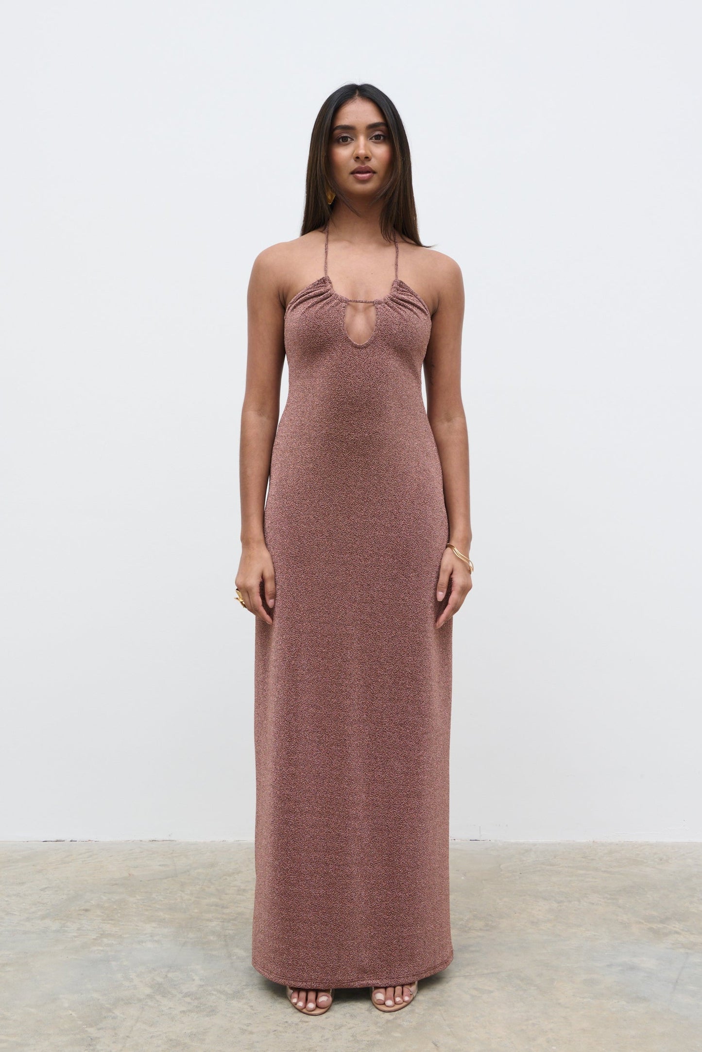 Myka Shimmer Jersey Slip Dress - Bronze Rose