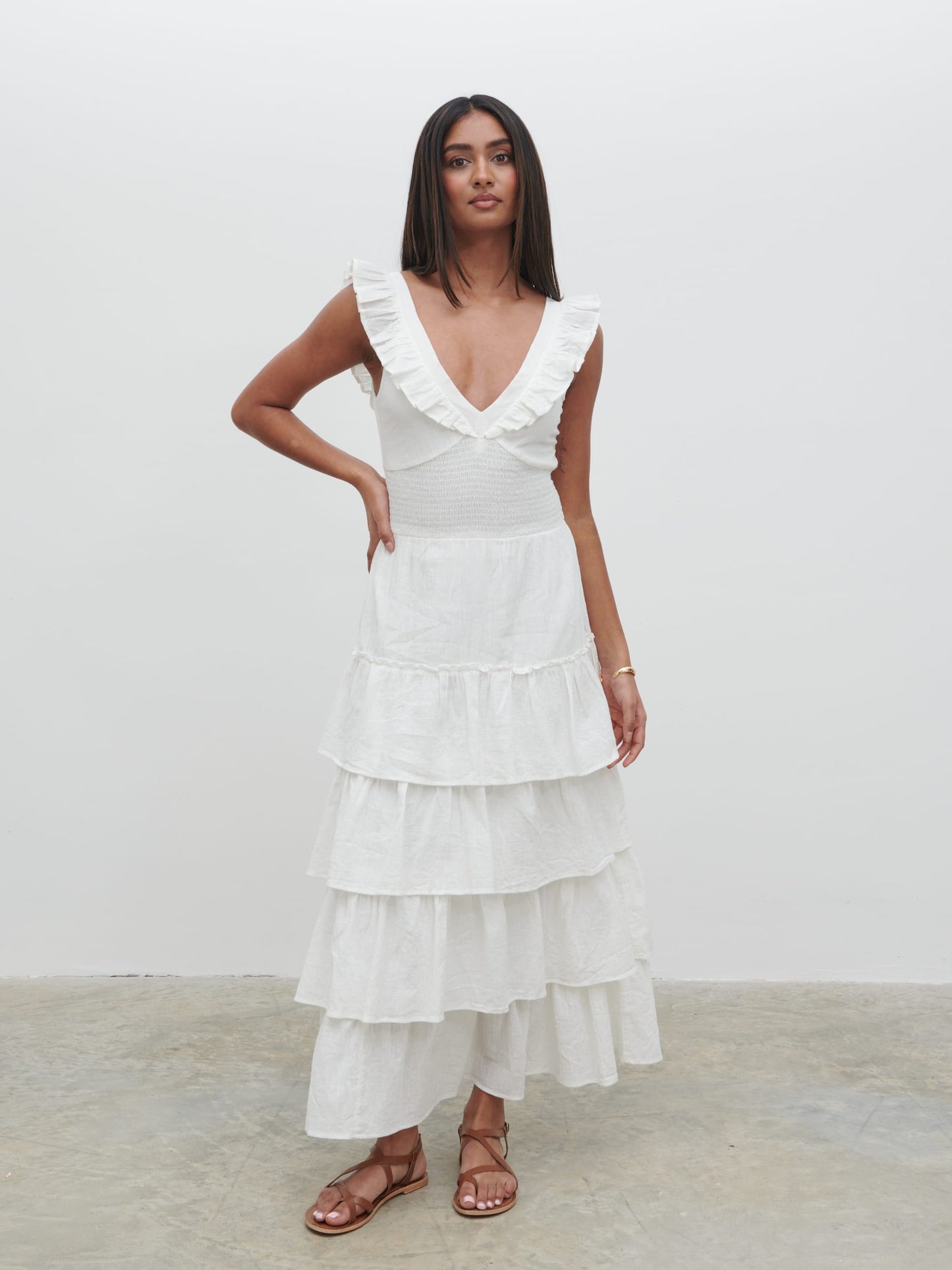 Opal Ruffle Midaxi Dress - Cream
