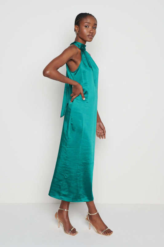 Raleigh Halter neck Tie Dress- Emerald Green
