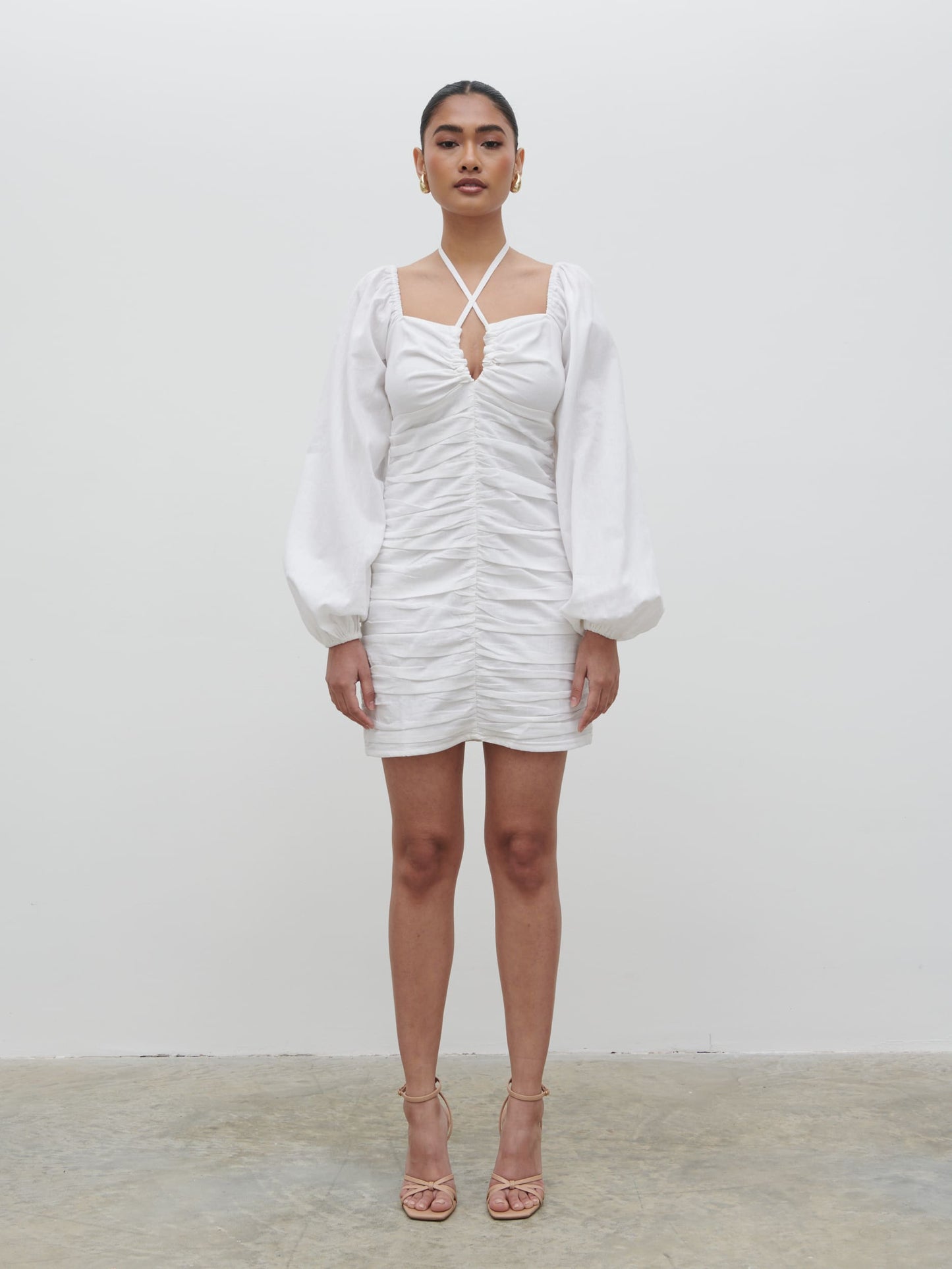Renna Ruched Front Mini Dress - Natural