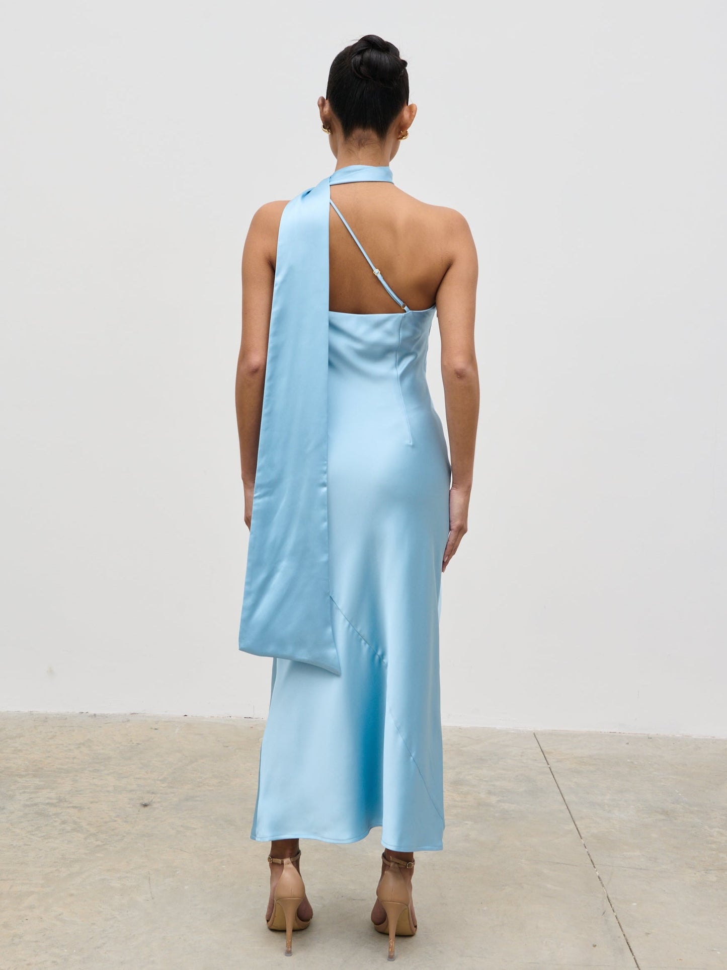 Sheree One Shoulder Scarf Midaxi Dress - Sky Blue