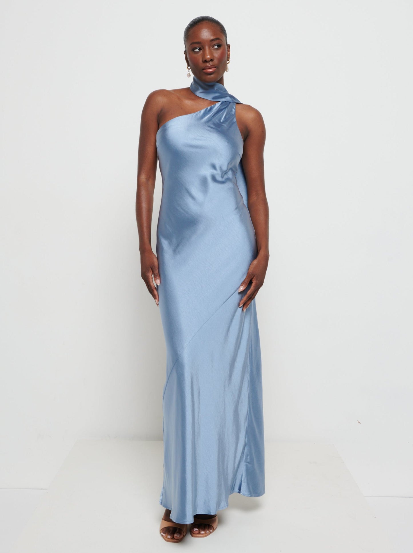 Sheree Scarf Maxi Bridesmaid Dress - Dusty Blue