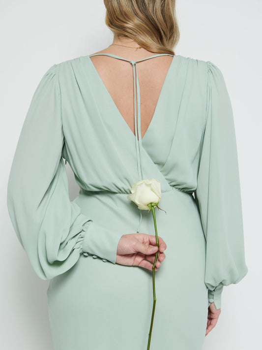 Sienna Long Sleeve Chiffon Bridesmaid Dress - Sage