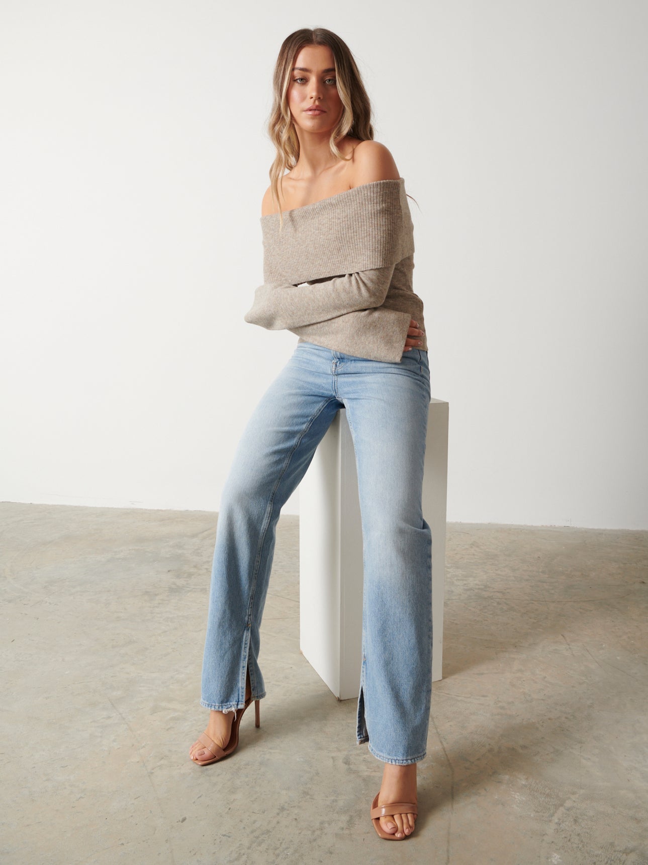 Soreya Bardot Knit Top - Beige