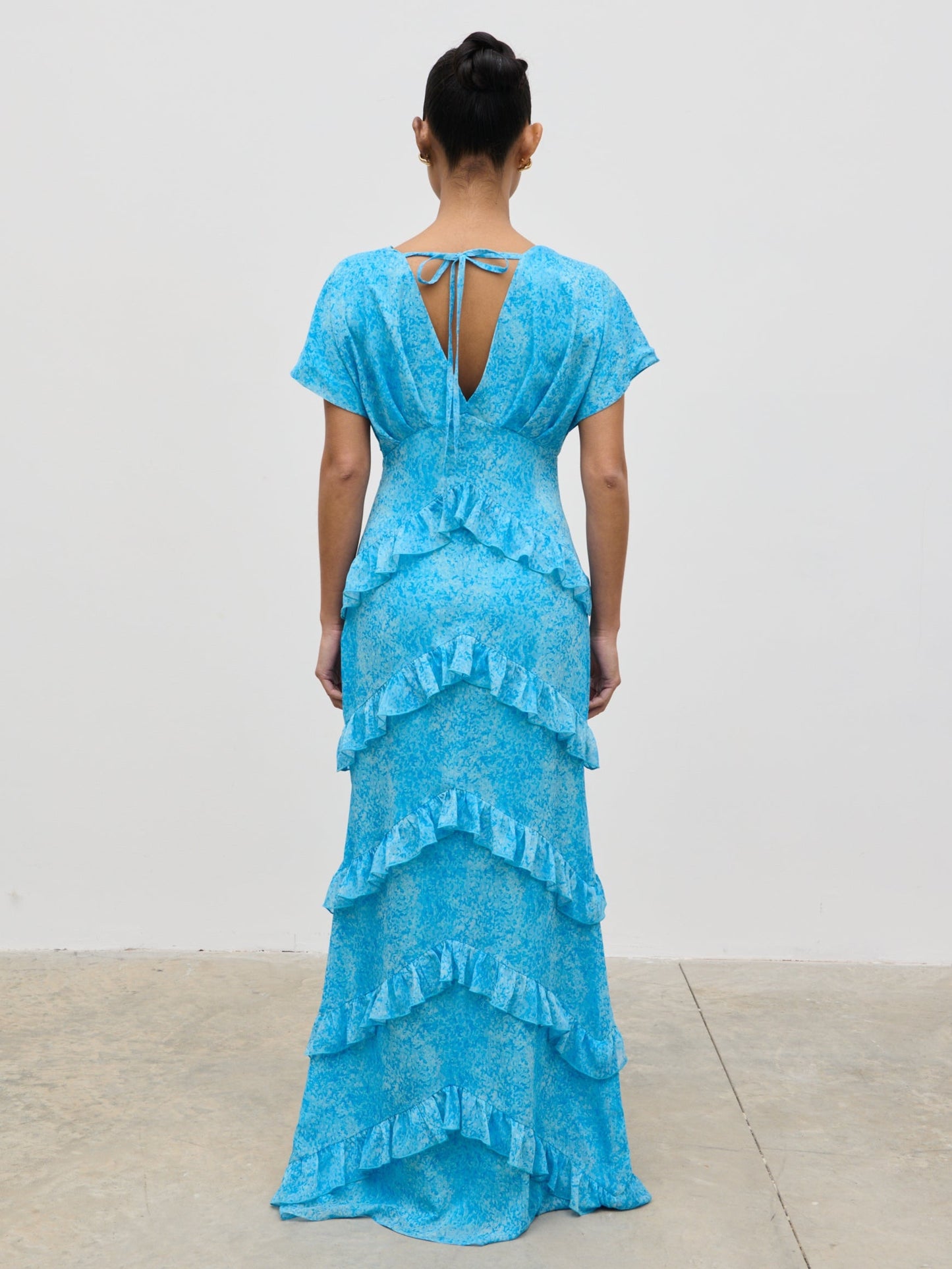 Tamsin Ruffle Chiffon Dress - Blue Multi Abstract Print