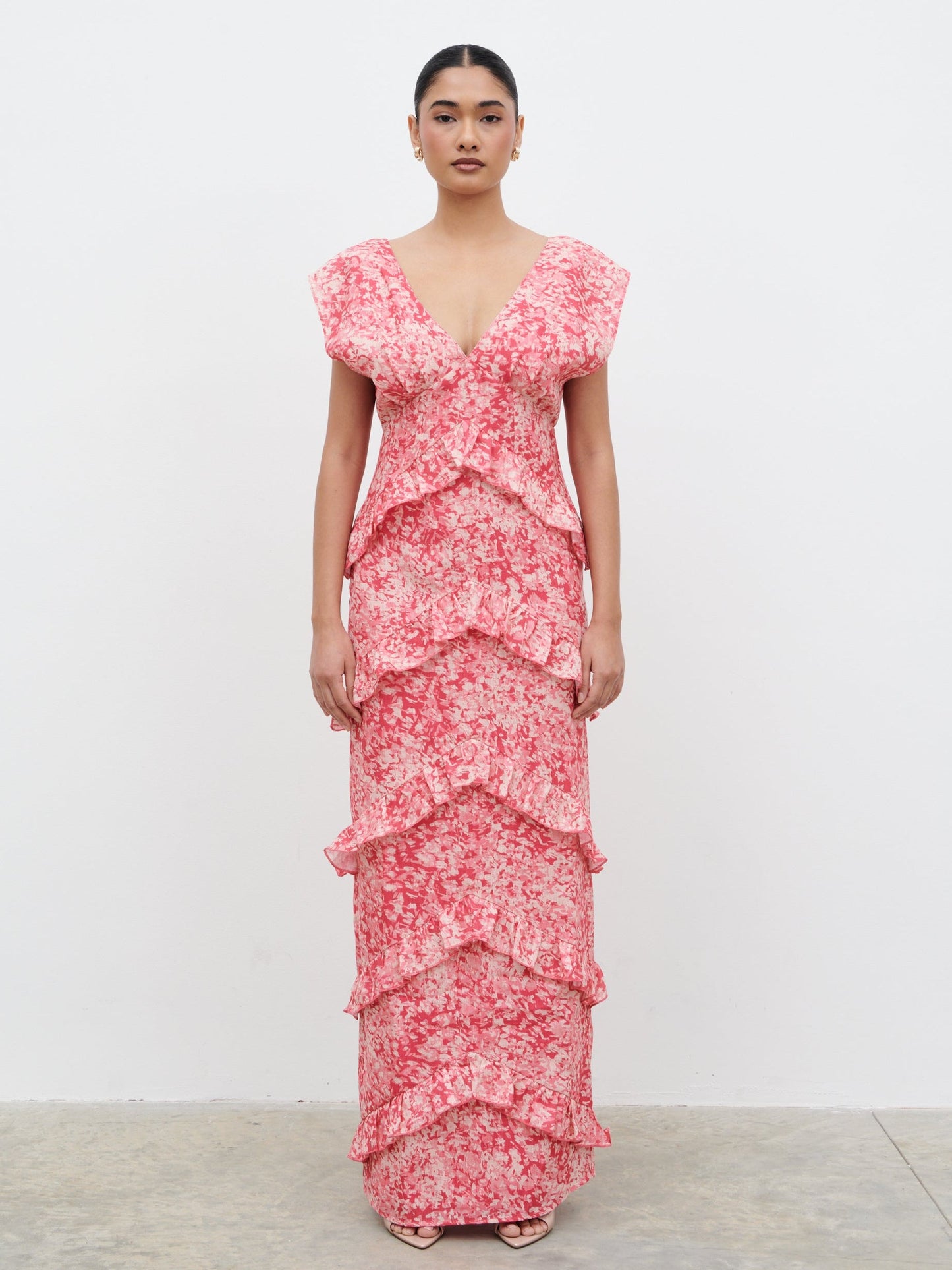 Tamsin Ruffle Maxi Dress - Pink Multi Abstract Print