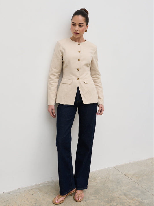 Tarryn Crew Neck Linen Jacket - Natural