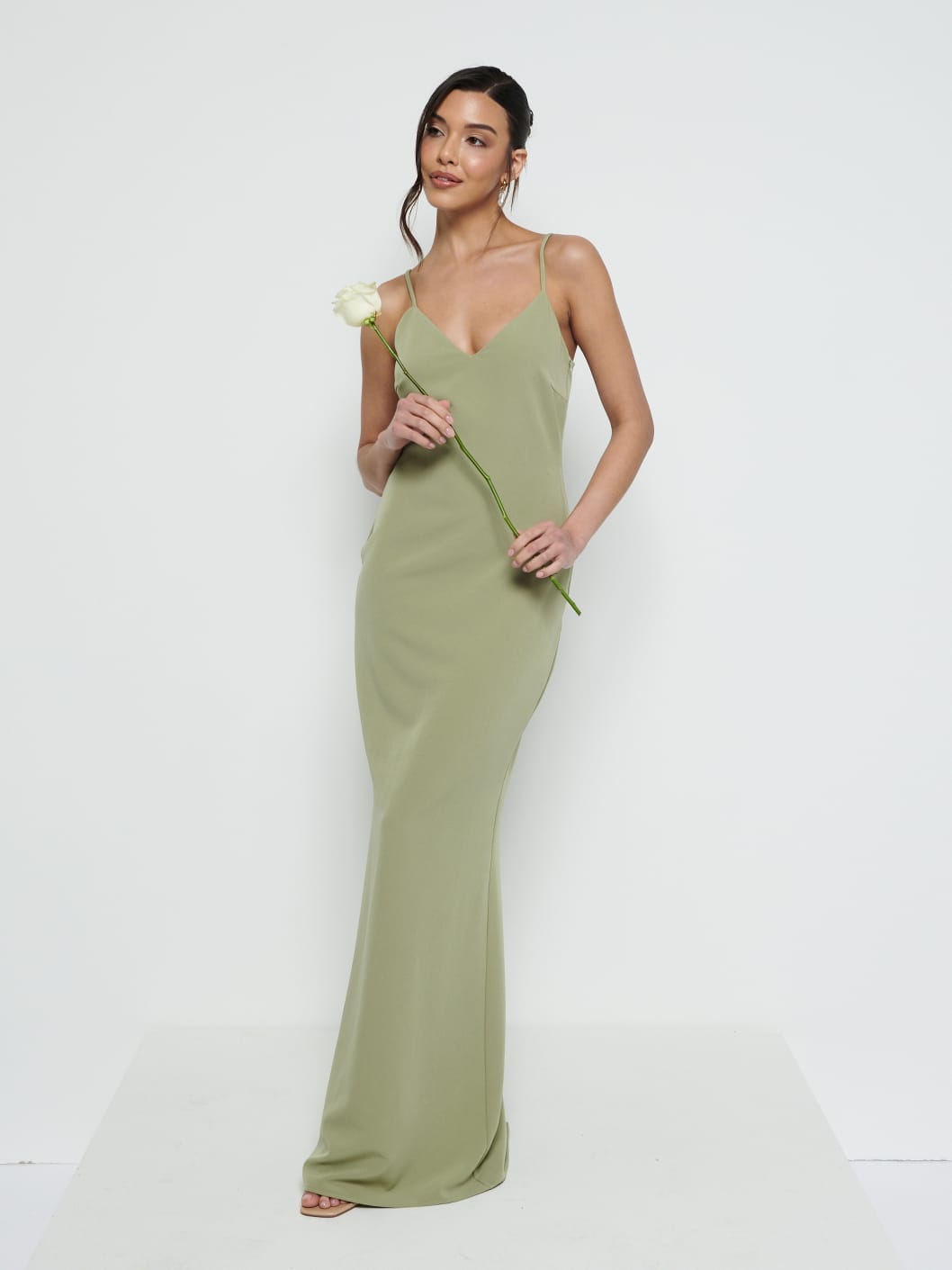 Tillie V-Neck Crepe Maxi Bridesmaid Dress - Olive