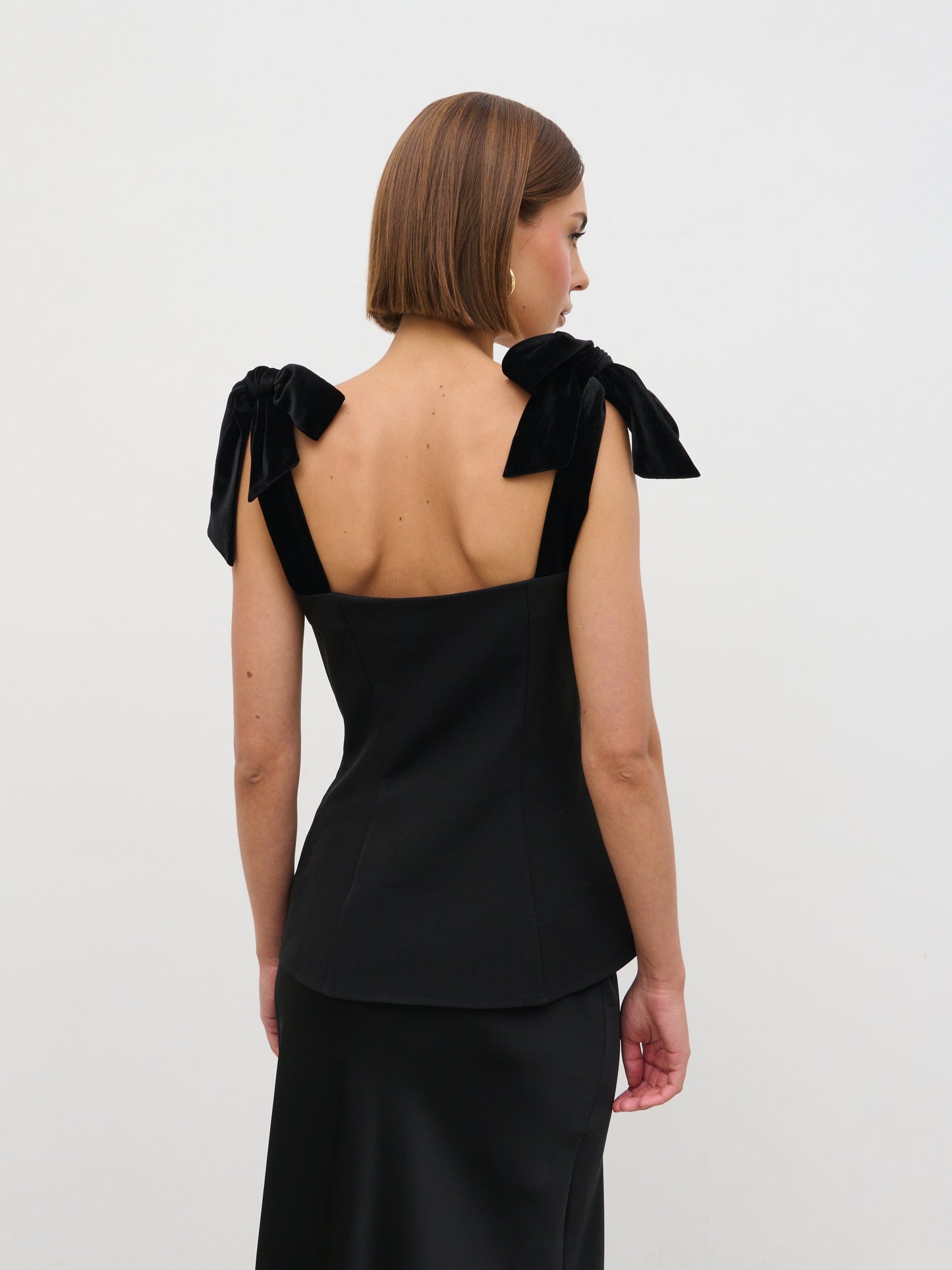 Zienna Velvet Bow Corset Top - Black
