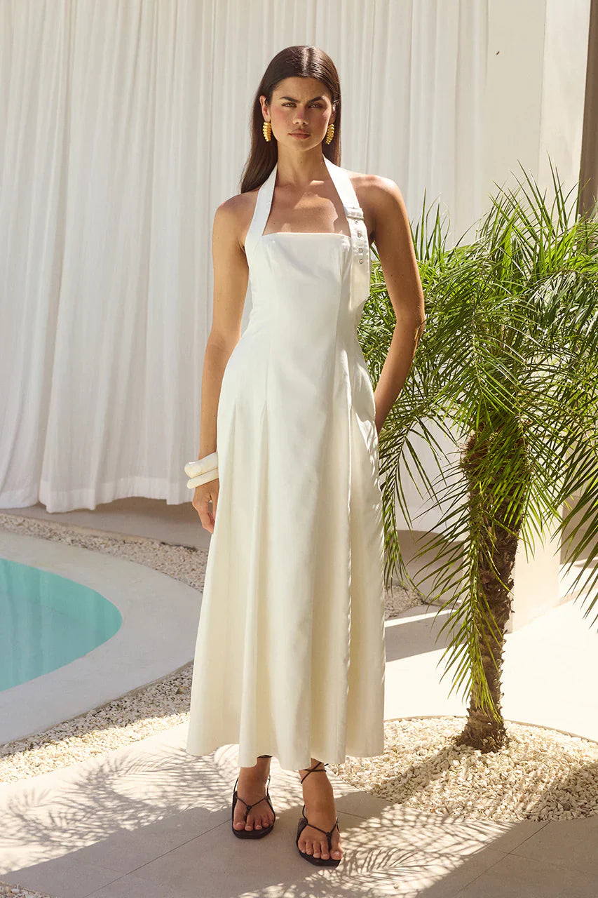 ASTRID HALTER MIDI DRESS - WHITE