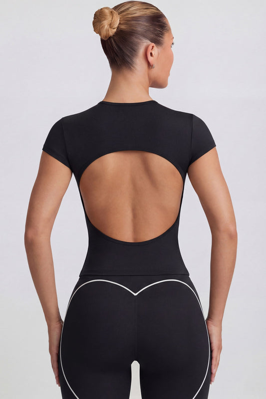Cut-Out Longline T-Shirt in Black