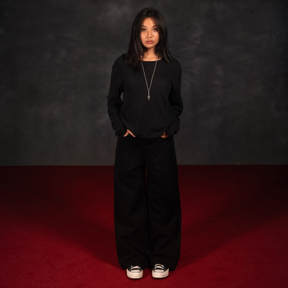 'Terrain' Black Slub Long Sleeve Tee