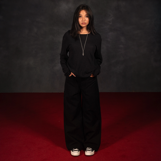 'Terrain' Black Slub Long Sleeve Tee