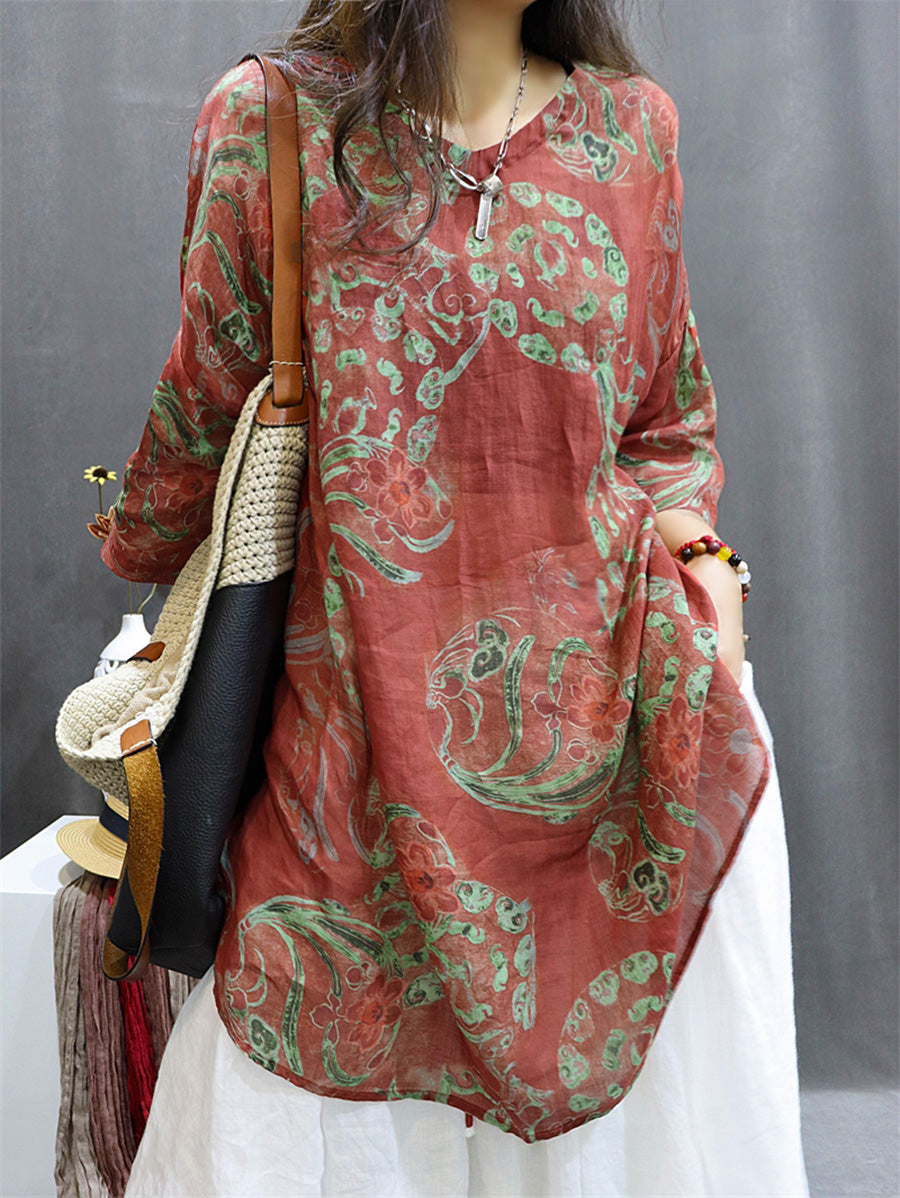 å¤§å°ºç¢¼å¥³æ¬¾å¤å­£å¾©å¤è±æµè§éº»è¥¯è¡« M-3XL